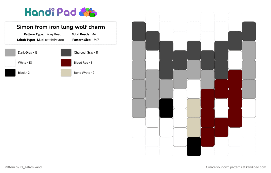Simon from iron lung wolf charm - Pony Bead Pattern by its_astros-kandi on Kandi Pad - beige, bloodymary, brown, iron lung, markiplier, project hail mary, ryland grace, simon iron lung
