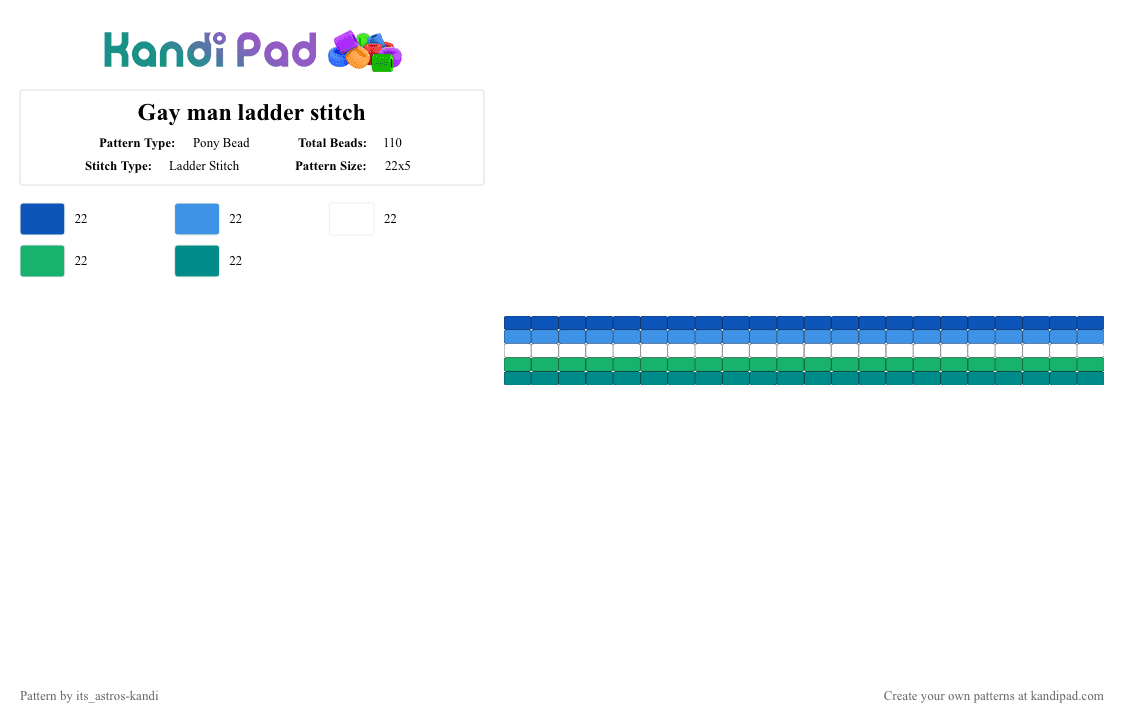 Gay man ladder stitch - Pony Bead Pattern by its_astros-kandi on Kandi Pad - blue,light blue,green,teal,gay,men,pride,mlm