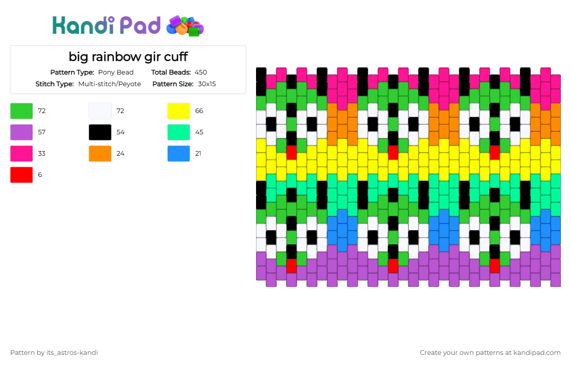 big rainbow gir cuff - Pony Bead Pattern by its_astros-kandi on Kandi Pad - yellow,green,teal,pink,gir,rainbow,fun,large cuff,scene