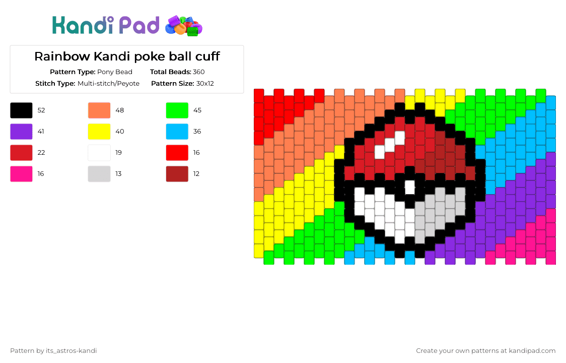Rainbow Kandi poke ball cuff - Pony Bead Pattern by its_astros-kandi on Kandi Pad - orange,green,purple,colorful