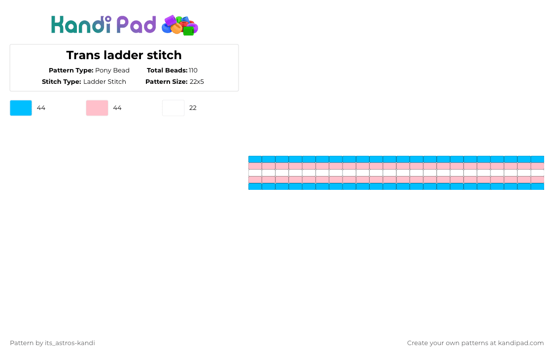 Trans ladder stitch - Pony Bead Pattern by its_astros-kandi on Kandi Pad - light blue,pink,trans,blue,white,trans pride