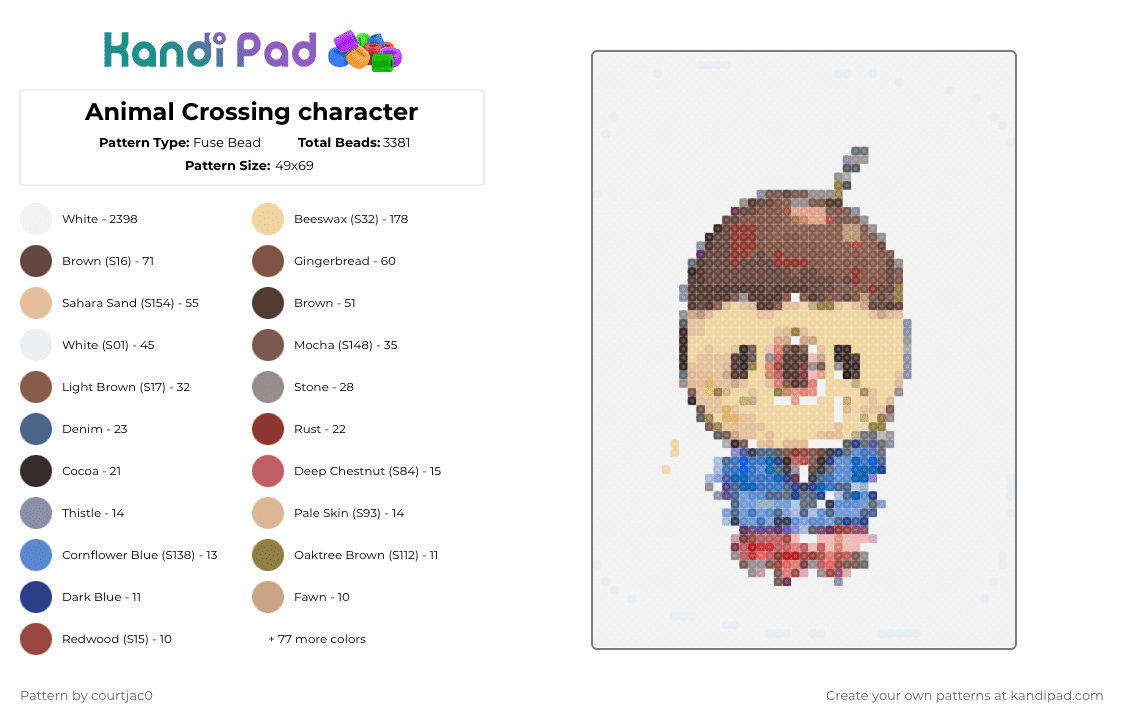 Animal Crossing character - Fuse Bead Pattern by jackiecrossing on Kandi Pad - white,tan,brown,beige,red,colorful,animal crossing,animal