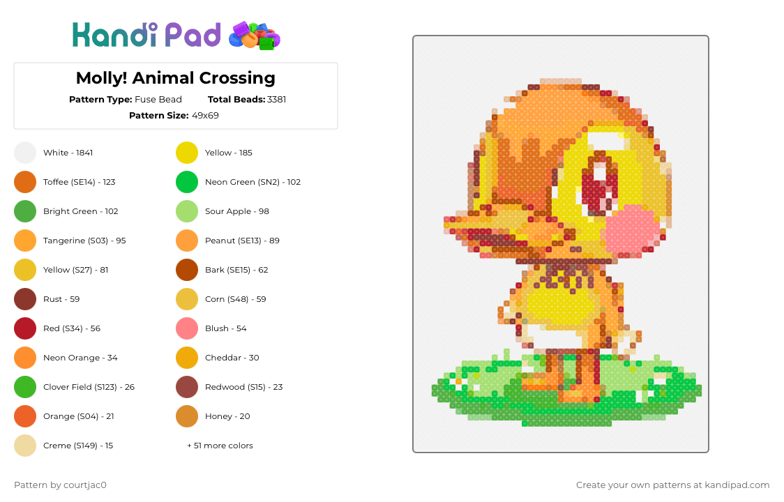 Molly! Animal Crossing - Fuse Bead Pattern by jackiecrossing on Kandi Pad - white,orange,yellow,green,colorful,animal crossing,animal,raven