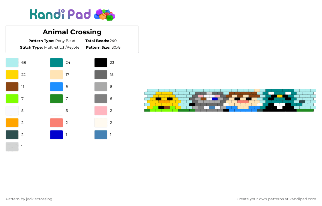 Animal Crossing - Pony Bead Pattern by jackiecrossing on Kandi Pad - yellow,light blue,colorful,animal crossing,animal,band