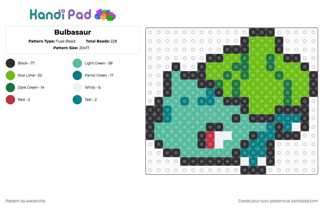 Bulbasaur Grid Pattern Bulbasaur Fuse Bead Pattern - Kandi Pad | Kandi Patterns, Fuse Bead ...