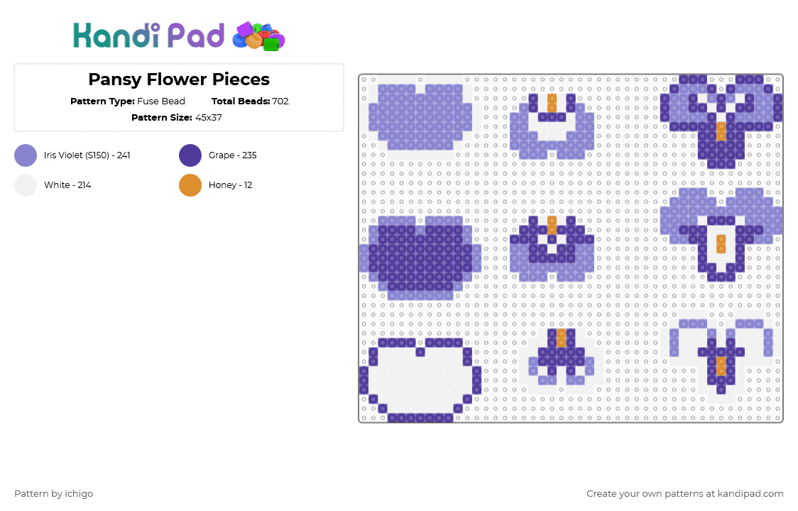 Pansy Flower Pieces - Fuse Bead Pattern by ichigo on Kandi Pad - purple,blue