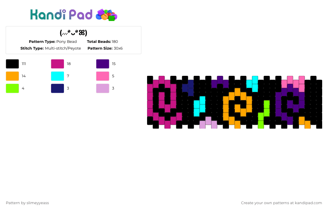 (⸝⸝⸝ᵒ̴̶̷ᴗᵒ̴̶̷ꕤ) - Pony Bead Pattern by slimeyyeass on Kandi Pad - black, orange, pink, purple