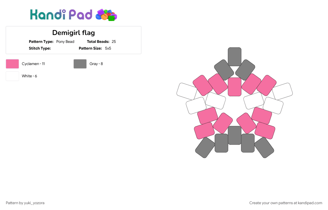 Demigirl flag - Pony Bead Pattern by yuki_yozora on Kandi Pad - gray, pink