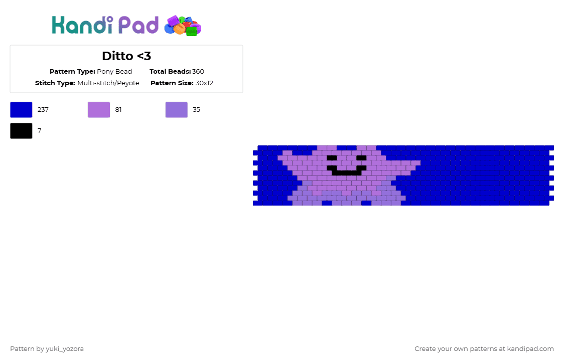 Ditto - Pony Bead Pattern by yuki_yozora on Kandi Pad - purple,ditto,pokemon,blob,video game,tv show,character,transform