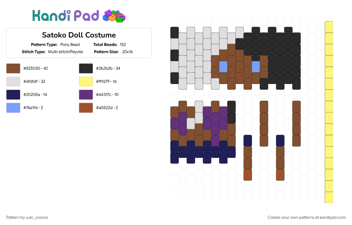 Satoko Doll Costume - Pony Bead Pattern by yuki_yozora on Kandi Pad - purple, tan, yellow