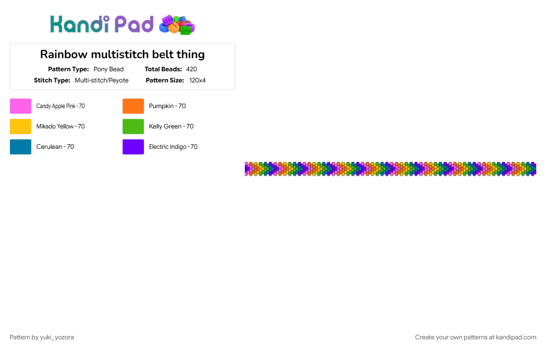 Rainbow multistitch belt thing - Pony Bead Pattern by yuki_yozora on Kandi Pad - colorful, green, orange, purple