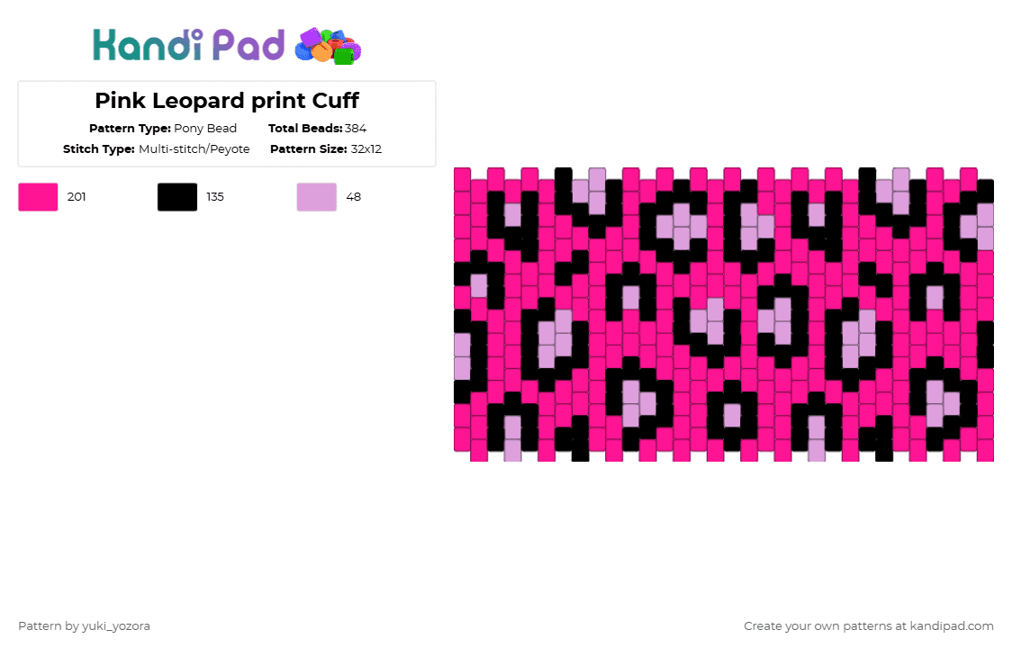 Pink Leopard print Cuff - Pony Bead Pattern by yuki_yozora on Kandi Pad - pink,black