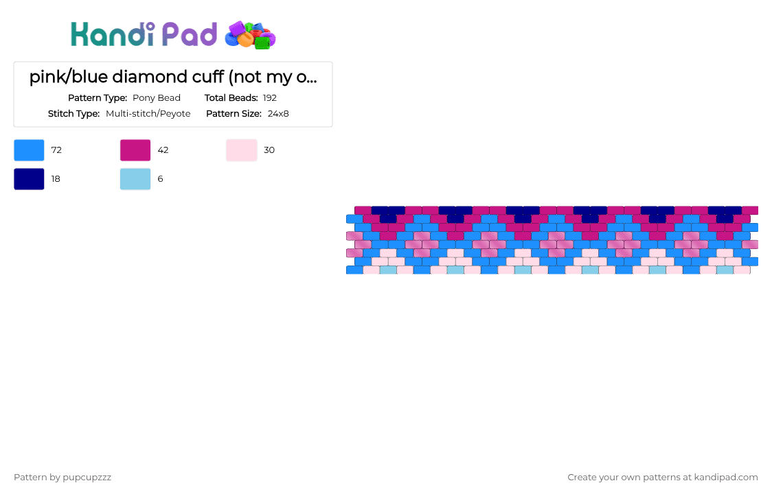 pink/blue diamond cuff (not my og pattern) - Pony Bead Pattern by pupcupzzz on Kandi Pad - light blue, pink