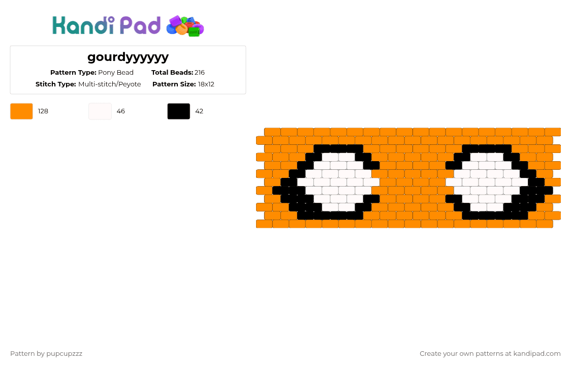 gourdyyyyyy - Pony Bead Pattern by pupcupzzz on Kandi Pad - white,orange,dw,gourdy,pumpkin,cute