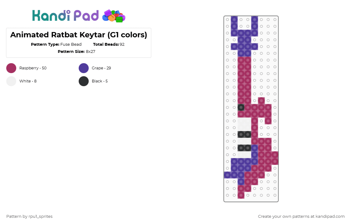 Animated Ratbat Keytar (G1 colors) - Fuse Bead Pattern by rpu1_sprites on Kandi Pad - bat, goth, music, pink, purple, soundwave, transformers