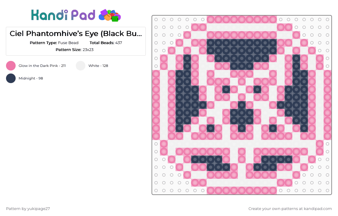 Ciel Phantomhive’s Eye (Black Butler) - Fuse Bead Pattern by yukipage27 on Kandi Pad - pink,purple,pentagram,pentacle,anime,black butler,ciel phantomhive,character,cartoon,dark lolita