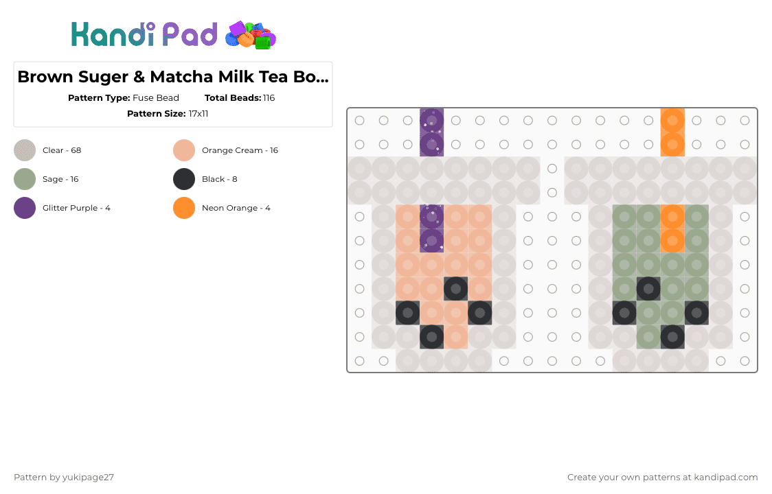 Brown Suger & Matcha Milk Tea Boba Earrings - Fuse Bead Pattern by yukipage27 on Kandi Pad - beige,food,boba,boba tea,milk tea,matcha,brown surger,colorful,earrings