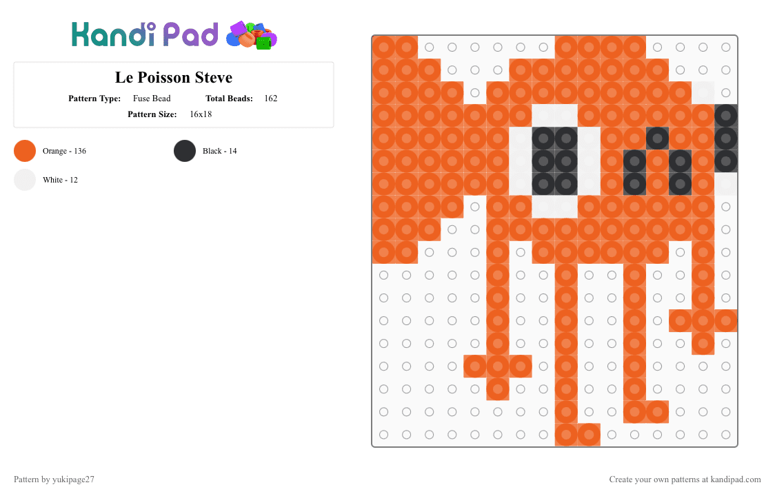 Le Poisson Steve - Fuse Bead Pattern by yukipage27 on Kandi Pad - orange,cotdfishing,le poisson steve,fish,tiktok meme,song,music,lyrics