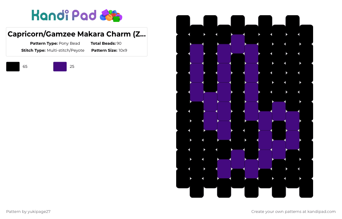 Capricorn/Gamzee Makara Charm (Zodiac/Homestuck) - Pony Bead Pattern by yukipage27 on Kandi Pad - purple,black,zodiac,zodiac signs,astrology,trolls,homestuck,gamzee,gamzee makara