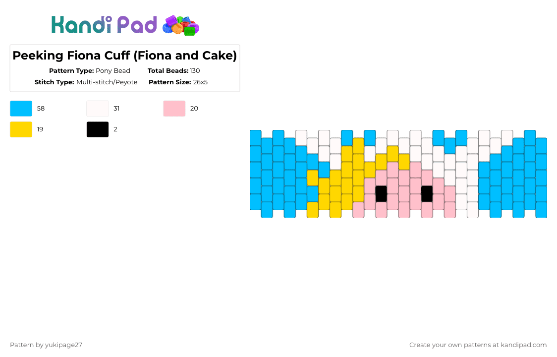 Peeking Fiona Cuff (Fiona and Cake) - Pony Bead Pattern by yukipage27 on Kandi Pad - light blue,fiona and cake,fiona campbell,adventure time,chacters,cartoons,cartoon network,cartoon characters