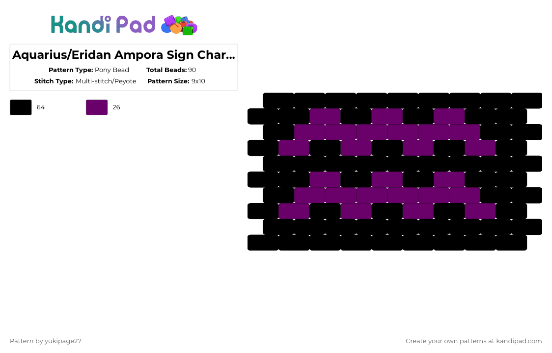 Aquarius/Eridan Ampora Charm (Zodiac/Homestuck) - Pony Bead Pattern by yukipage27 on Kandi Pad - black,pink,homestuck,aquarius,zodiac,eridan ampora,troll,purple,sign,charm