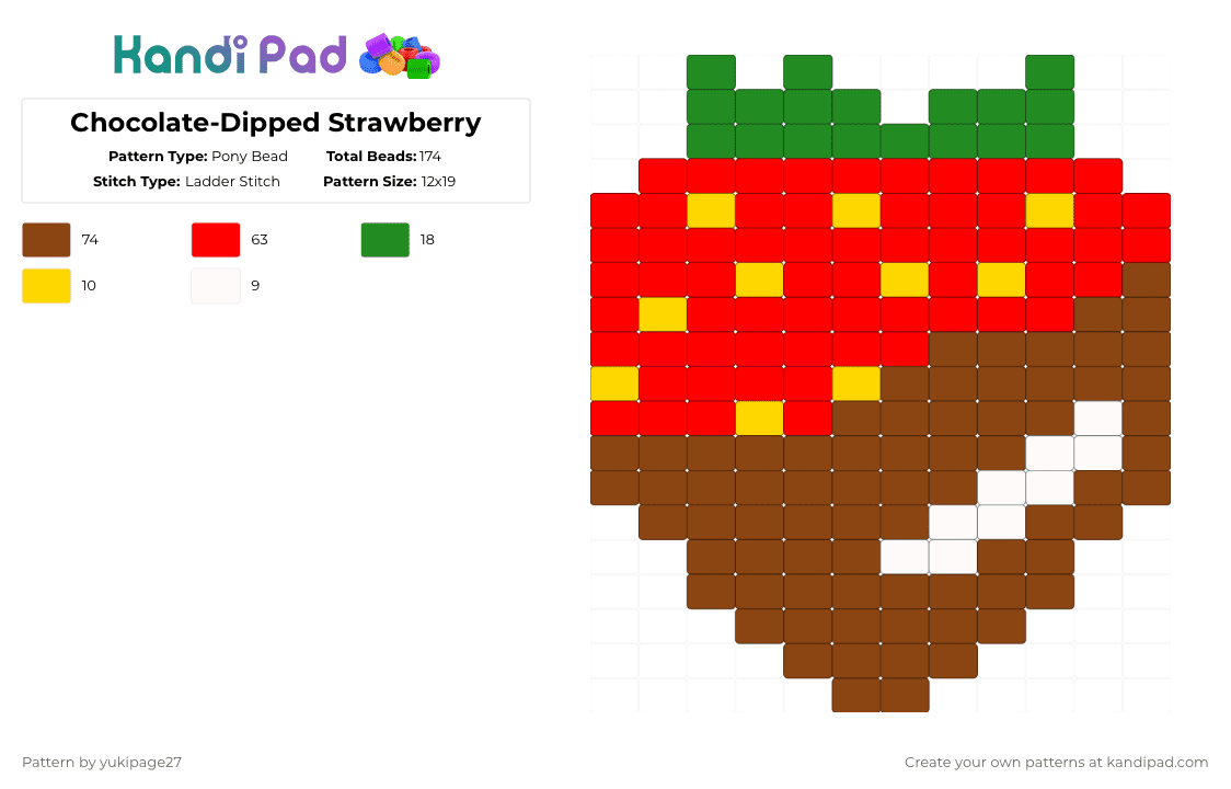 Chocolate-Dipped Strawberry - Pony Bead Pattern by yukipage27 on Kandi Pad - red,cotdglossy,food,strawberry,chocolate,chocolate strawberry,fruit,dessert