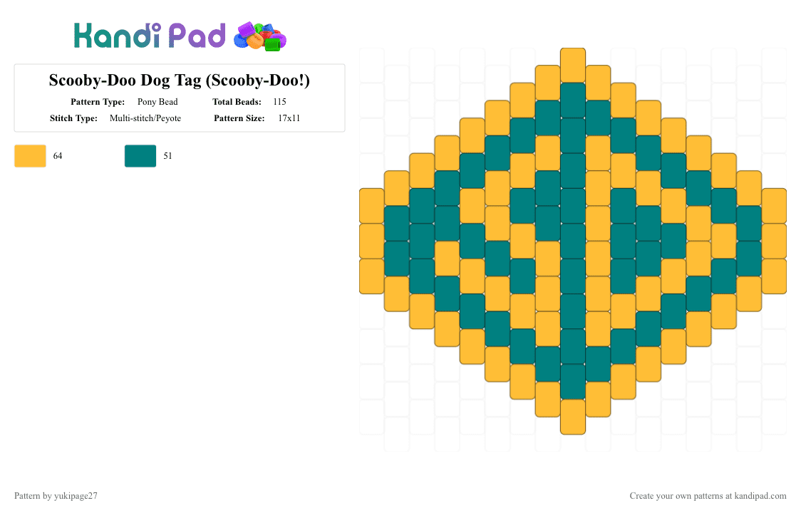 Scooby-Doo Dog Tag (Scooby-Doo!) - Pony Bead Pattern by yukipage27 on Kandi Pad - orange,teal,cotdmystery,cartoon,scooby doo,mystery machine,animated series,character,dog,mystery