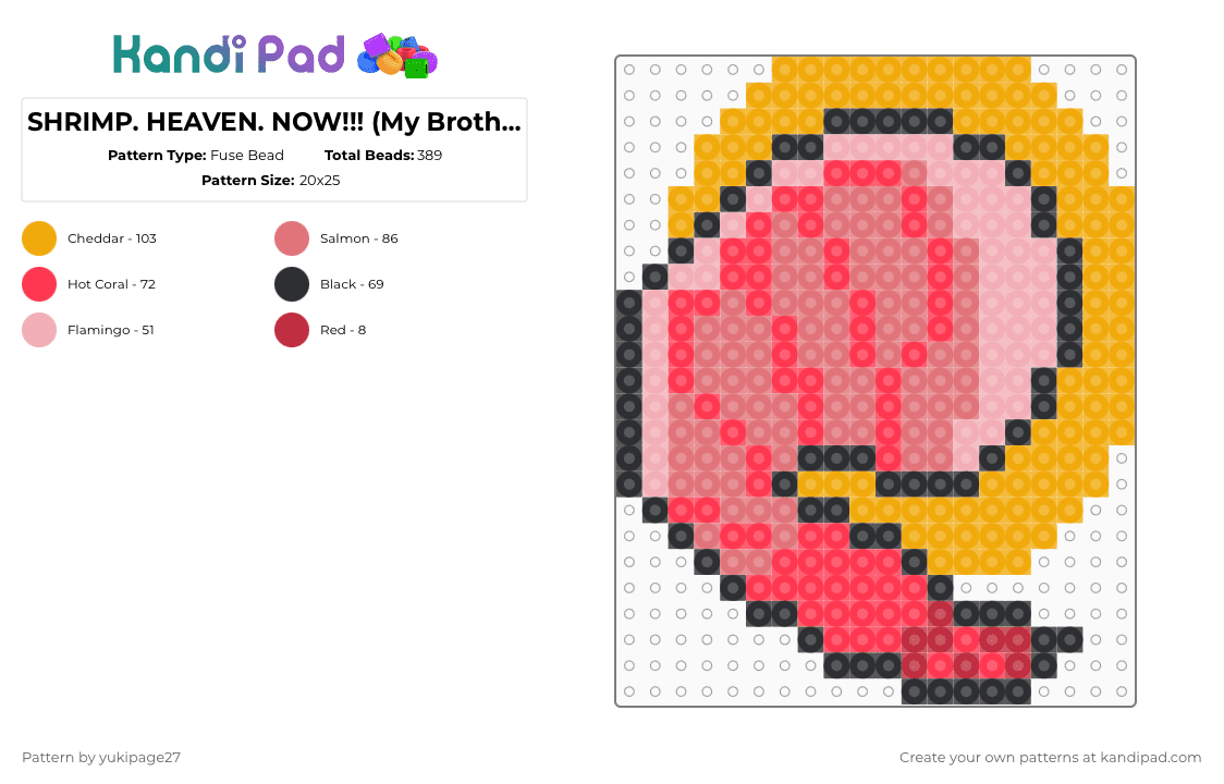 SHRIMP. HEAVEN. NOW!!! (My Brother, My Brother, and Me) - Fuse Bead Pattern by yukipage27 on Kandi Pad - red,orange,cotdcomedy,podcasts,mbmbam,travis mcelroy,griffin mcelroy,justin mcelroy,shrimp,angel