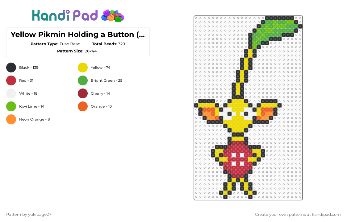 Yellow Pikmin Holding a Button (Pikmin) - Fuse Bead Pattern by yukipage27 on Kandi Pad - red,yellow,cotdbuttons,button,pikmin,yellow pikmin,video games,character