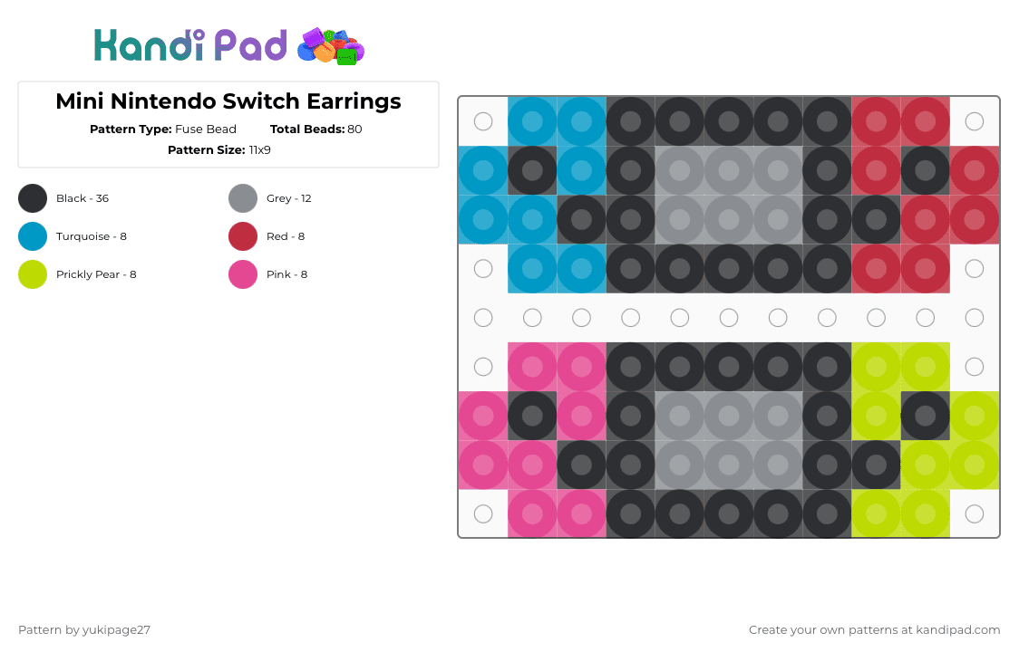 Mini Nintendo Switch Earrings - Fuse Bead Pattern by yukipage27 on Kandi Pad - gray,nintendo,nintendo switch,video games,video game console,colorful,earrings,tiny