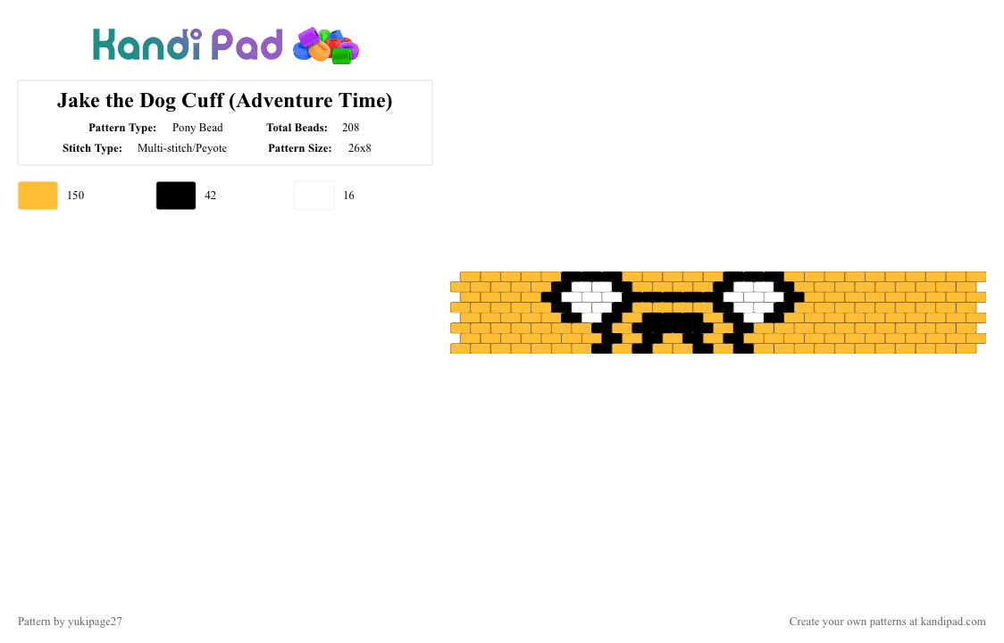 Jake the Dog Cuff (Adventure Time) - Pony Bead Pattern by yukipage27 on Kandi Pad - orange,jake the dog,adventure time,cartoon,character,tv show,animated series,cartoon network
