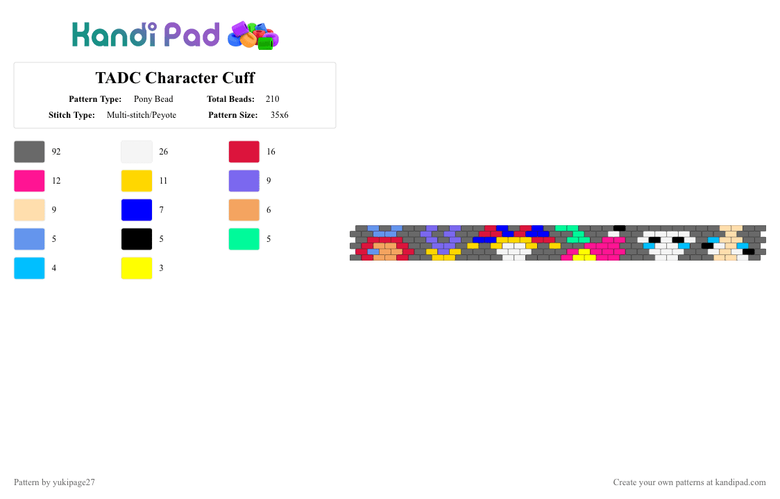TADC Character Cuff - Pony Bead Pattern by yukipage27 on Kandi Pad - red,gray,tadc,the amazing digital circus,gangle,zooble,kinger,pomni,jax,ragatha