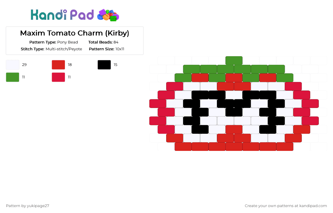 Maxim Tomato Charm (Kirby) - Pony Bead Pattern by yukipage27 on Kandi Pad - red,green,tomato,video game,item,food,kirby,nintendo,vegetable,heal