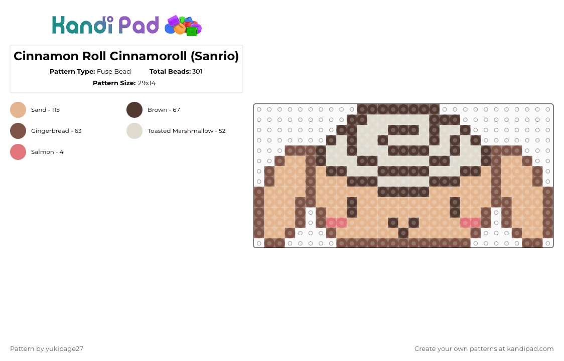 Cinnamon Roll Cinnamoroll (Sanrio) - Fuse Bead Pattern by yukipage27 on Kandi Pad - beige,cotdbread,cinnamon roll,bread,sweet,dessert,cinnamoroll,sanrio,dog
