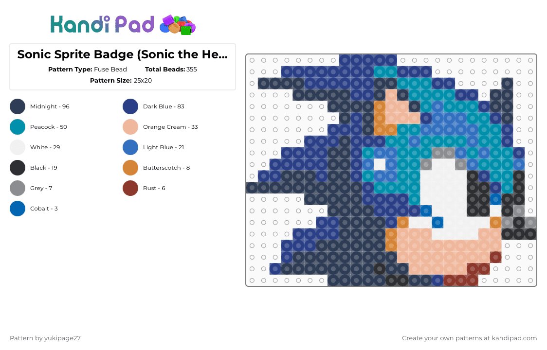 Sonic Sprite Badge (Sonic the Hedgehog 2) - Fuse Bead Pattern by yukipage27 on Kandi Pad - blue,teal,purple,sonic,sonic the hedgehog,characters,video game characters,video games,badge