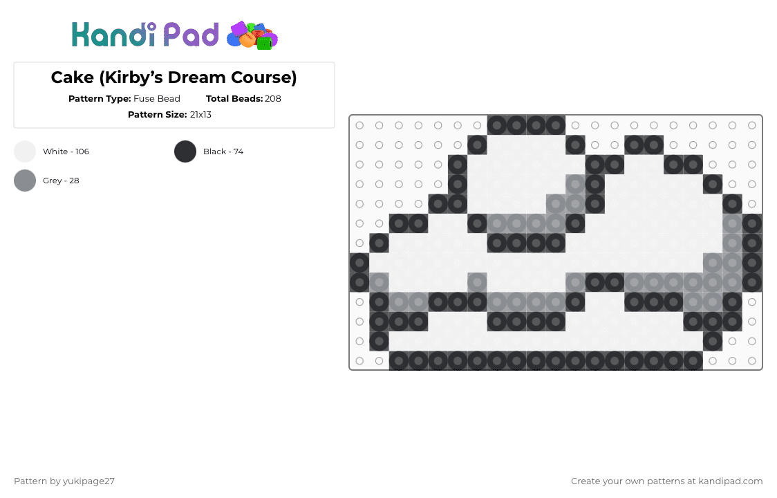 Dream Cake (Kirby’s Dream Course) - Fuse Bead Pattern by yukipage27 on Kandi Pad - white,kirby,cake,dessert,sweet,black and white,video game
