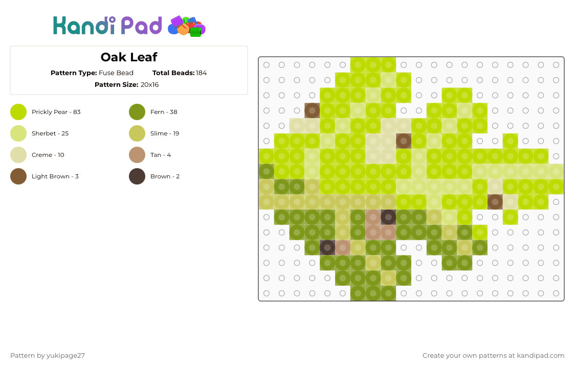 Oak Leaf - Fuse Bead Pattern by yukipage27 on Kandi Pad - gold,green,yellow,cotdleaves,nature,leaves,oak leaf,oaks,trees