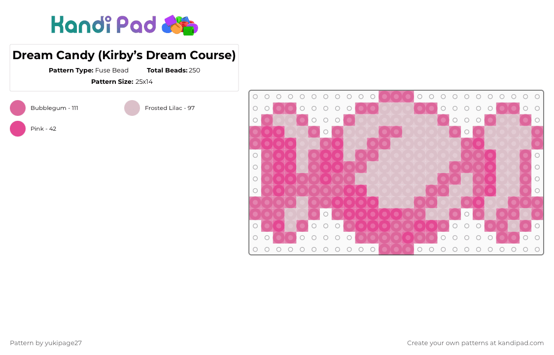 Dream Candy (Kirby’s Dream Course) - Fuse Bead Pattern by yukipage27 on Kandi Pad - pink,beige,kirby,kirbys dream course,video game,video game speite,candy,sweets,dessert