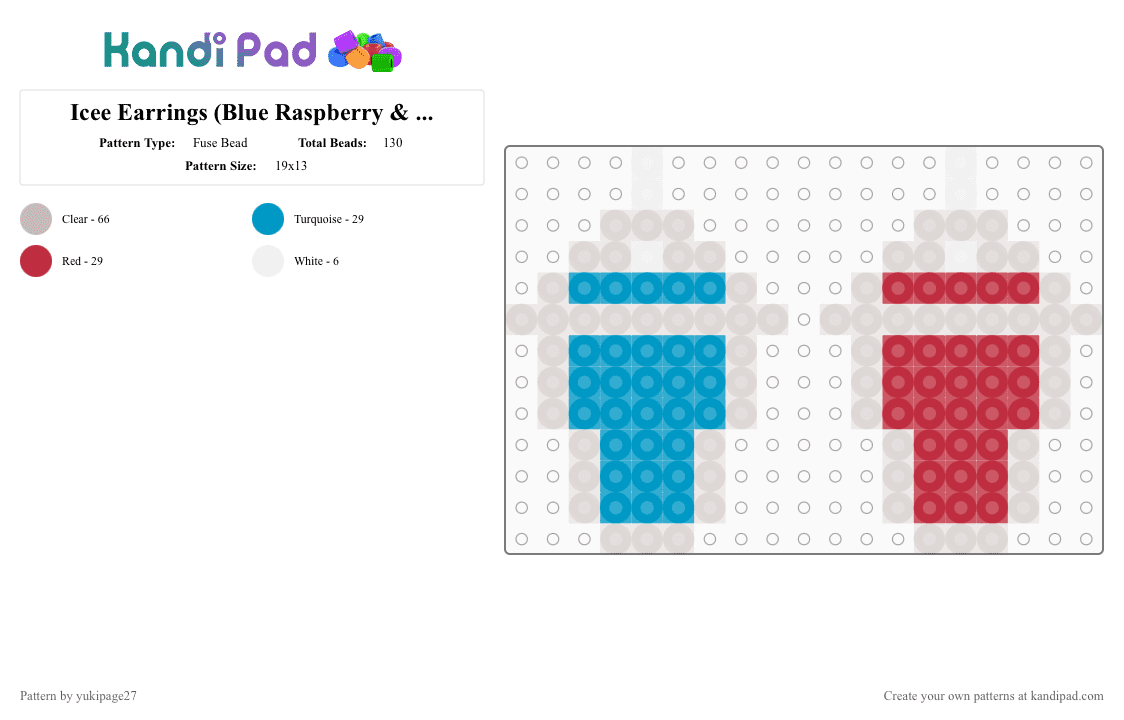 Icee Earrings (Blue Raspberry & Cherry Flavored) - Fuse Bead Pattern by yukipage27 on Kandi Pad - beige,cotdicy,icee,shushy,drink,food,blue raspberry,cherry,dessert