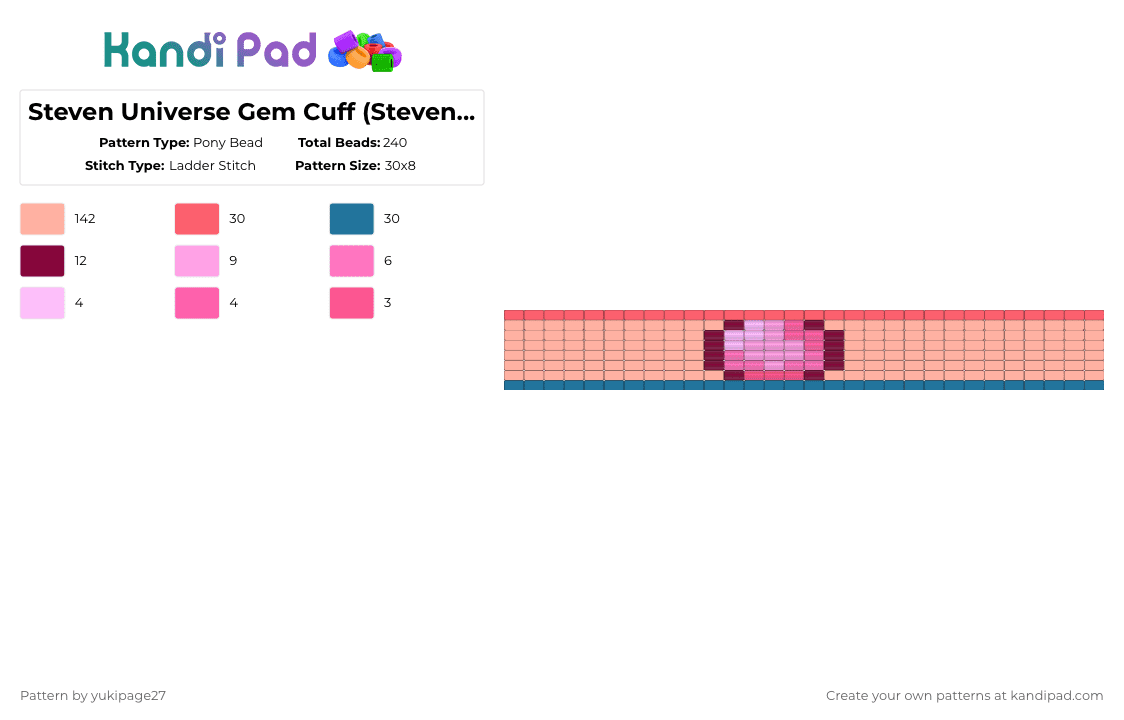 Steven Universe Gem Cuff (Steven Universe) - Pony Bead Pattern by yukipage27 on Kandi Pad - beige,cotdcrystals,steven universe,cartoon,gem,crystal,character,pink,rose quartz