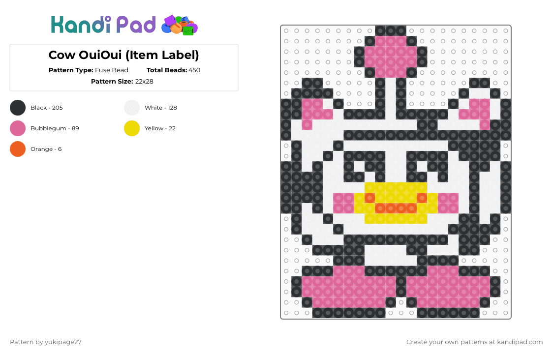 Cow OuiOui (Item Label) - Fuse Bead Pattern by yukipage27 on Kandi Pad - white,pink,cotdcuteanimals,ouioui,item label,cow,cow ouioui,plushies,stuffed animals,cute