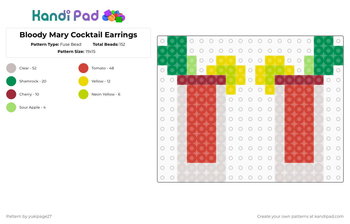 Bloody Mary Cocktail Earrings - Fuse Bead Pattern by yukipage27 on Kandi Pad - beige,red,cocktails,bloody mary,drink,food,alcohol,beverage,spicy