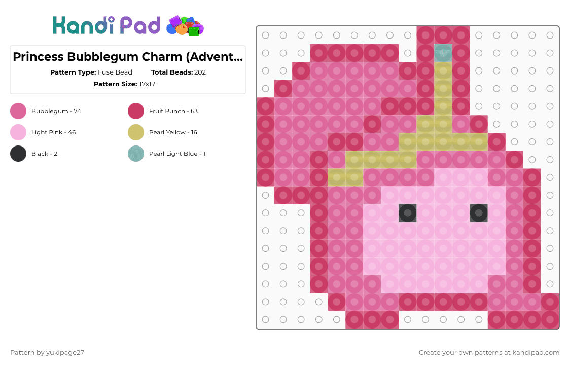 Princess Bubblegum Charm (Adventure Time) - Fuse Bead Pattern by yukipage27 on Kandi Pad - pink,cotdcrowns,crowns,princess,princess bubblegum,bonnibel bubblegum,adventure time,cartoon,character