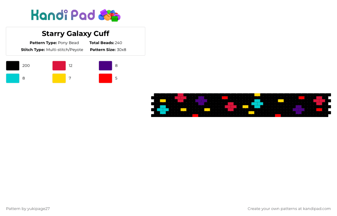 Starry Galaxy Cuff - Pony Bead Pattern by yukipage27 on Kandi Pad - black,red,galaxy,outer space,stars,colorful,abstract,cotdstarlight