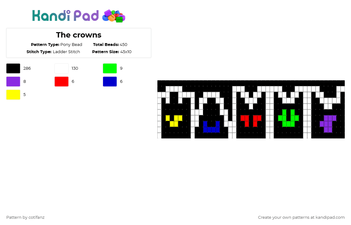 The crowns - Pony Bead Pattern by cotlfanz on Kandi Pad - black, green, purple, white
