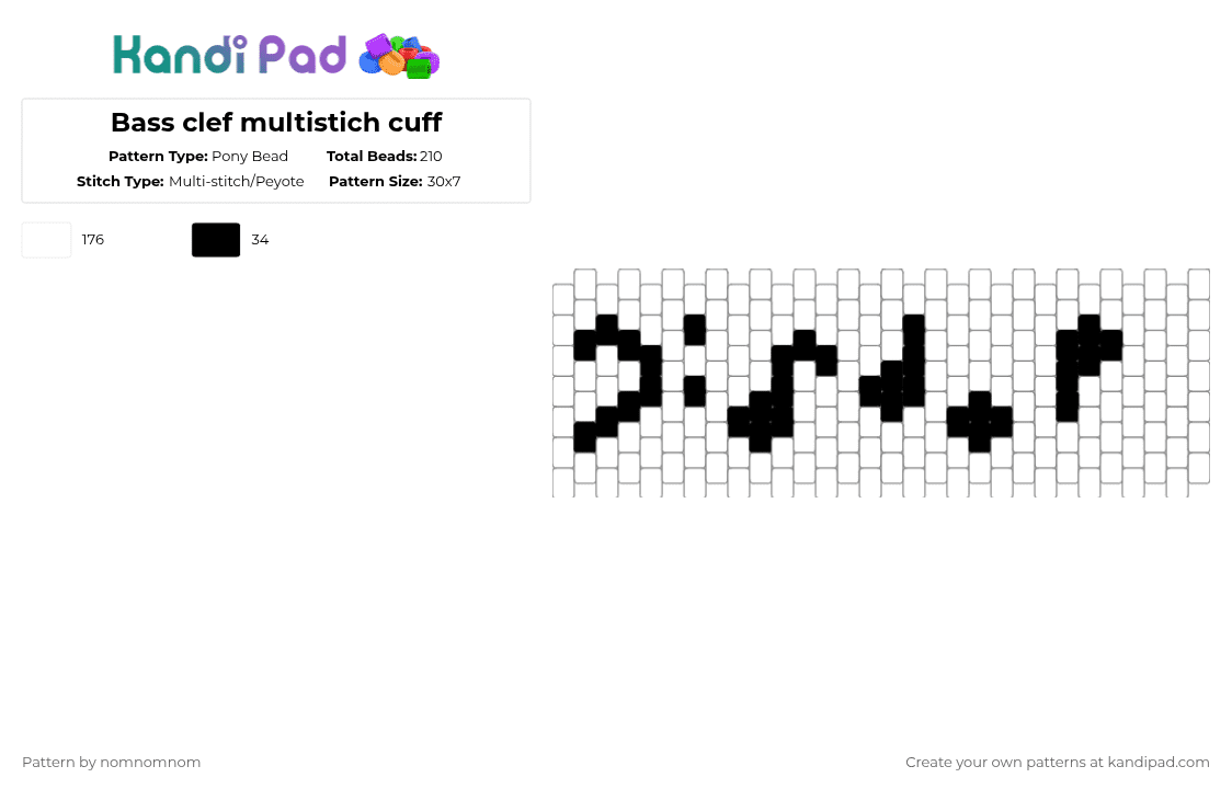 Bass clef multistich cuff - Pony Bead Pattern by nomnomnom on Kandi Pad - white,bass clef,music,bassoon