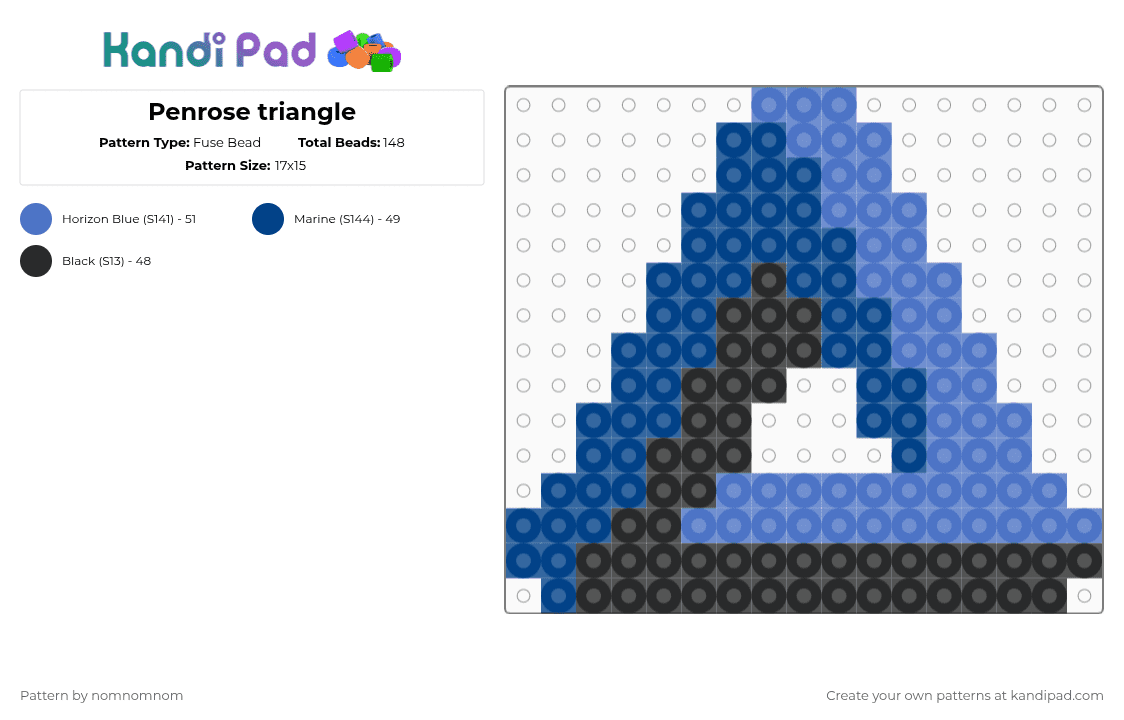 Penrose triangle - Fuse Bead Pattern by nomnomnom on Kandi Pad - blue,black,geometry,triangle,penrose,illusion