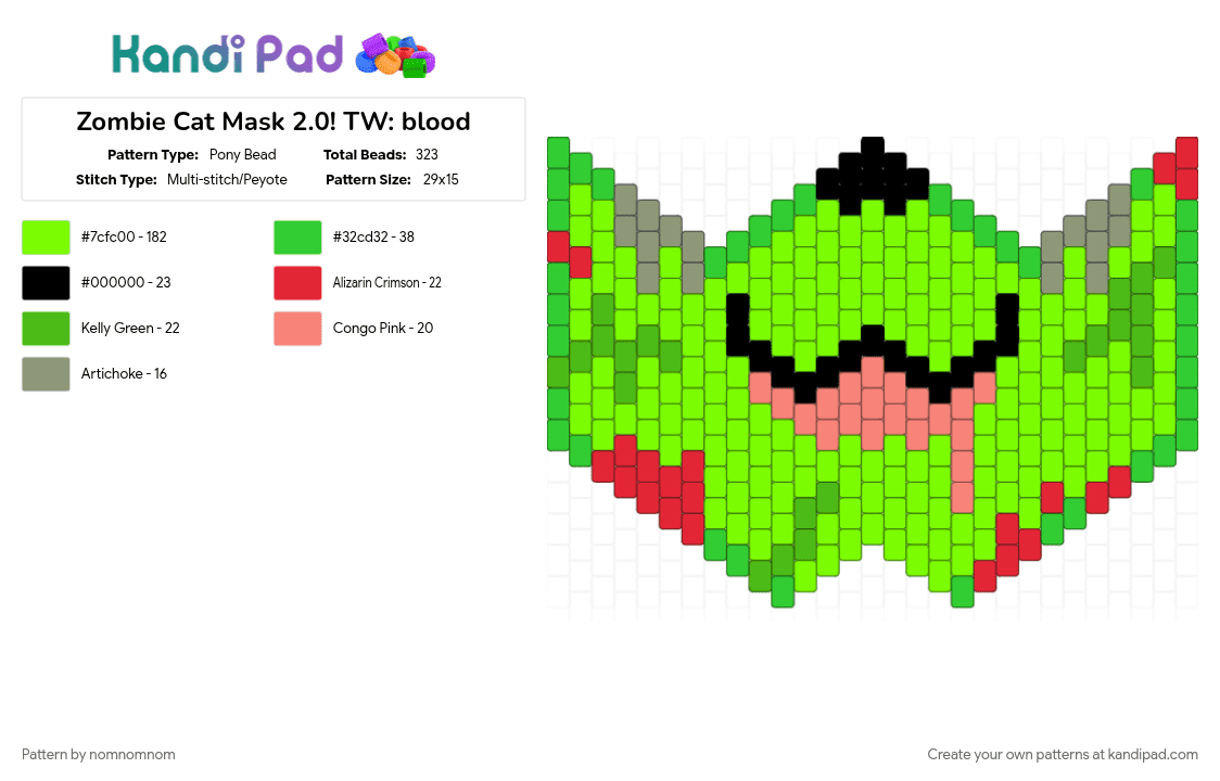 Zombie Cat Mask 2.0! TW: blood - Pony Bead Pattern by nomnomnom on Kandi Pad - 