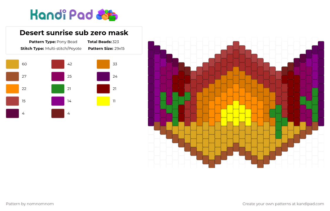 Desert sunrise sub zero mask - Pony Bead Pattern by nomnomnom on Kandi Pad - pink,red,orange,cotddeserts,cotdsunrises