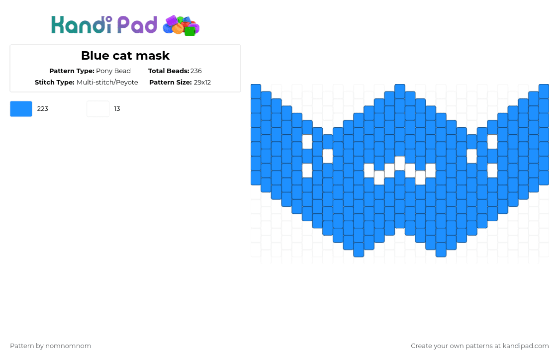 Blue cat mask - Pony Bead Pattern by nomnomnom on Kandi Pad - light blue,mask